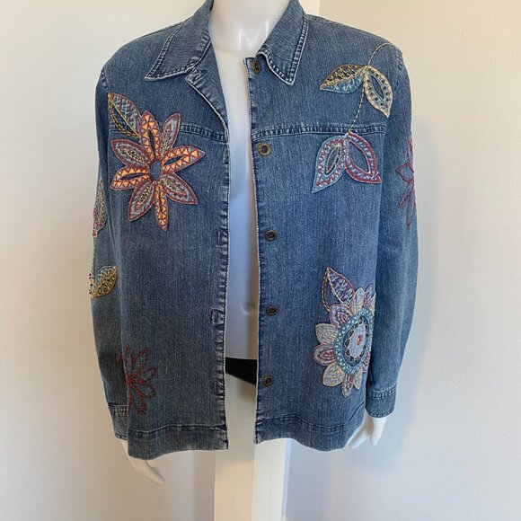 Women's Denim Floral Embroidered Jacket Flower Power - Picture 3 of 10